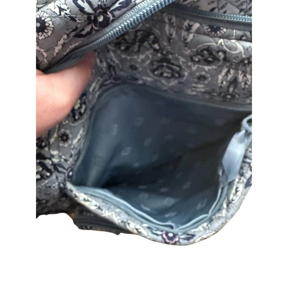 Vera Bradley XL Campus Backpack Gray Blue Quilted Floral Medallion + wristlet